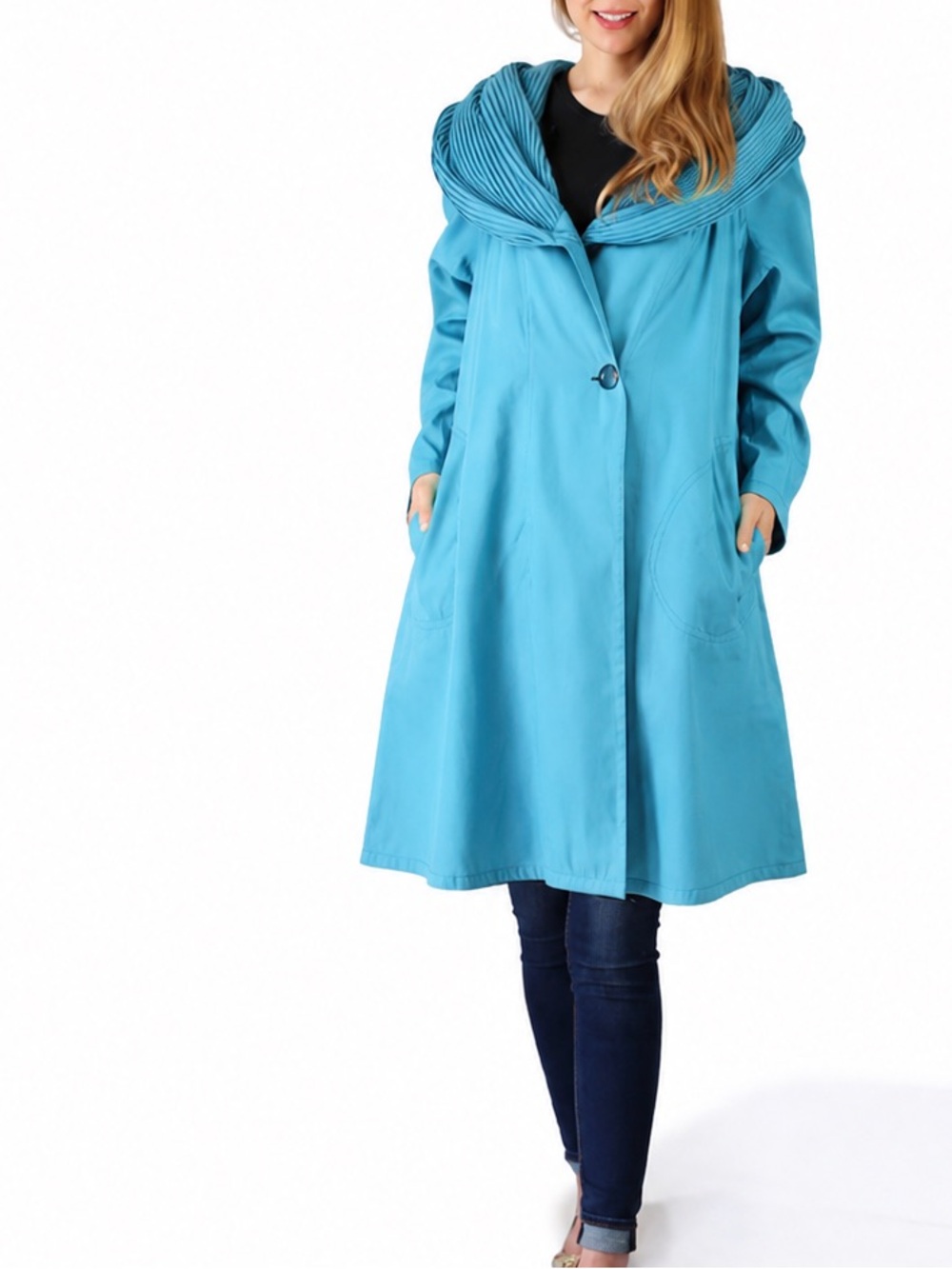 Mycra Pac Donatella Short Light Aqua 2 Tone Hooded A-Line Rain Travel Jacket M/L